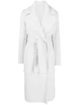 Patrizia Pepe двубортное пальто с отделкой из шерпы, серый