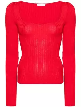 Patrizia Pepe джемпер с квадратным вырезом и ребристой вязкой, красный