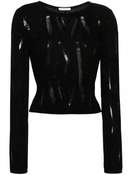 Patrizia Pepe джемпер с тонкими ребрами и потертостями, черный