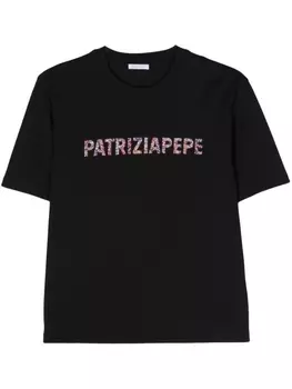 Patrizia Pepe футболка с логотипом и стразами, черный
