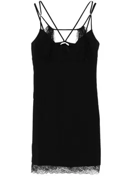 Patrizia Pepe мини-платье с кружевными деталями и V-образным вырезом, черный