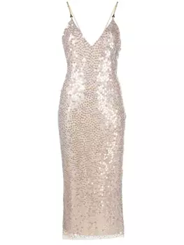 Patrizia Pepe платье миди из тюля с пайетками, нейтральный цвет