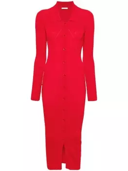 Patrizia Pepe платье миди с классическим воротником в рубчик, красный