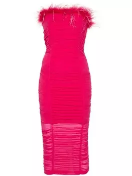 Patrizia Pepe платье миди с перьями, розовый