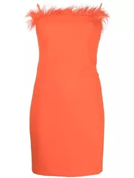 Patrizia Pepe платье мини без бретелей с перьями, оранжевый