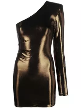 Patrizia Pepe платье на одно плечо с эффектом металлик, коричневый