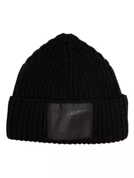 Patrizia Pepe шапка бини в рубчик с нашивкой-логотипом, черный