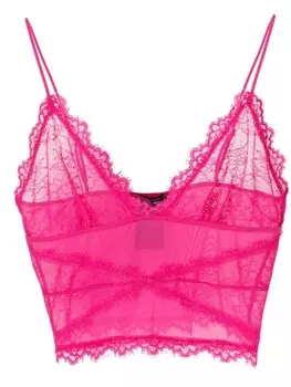 Patrizia Pepe sheer lace-detail top, розовый