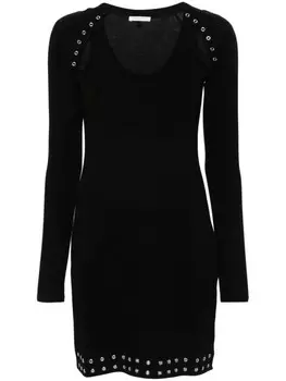 Patrizia Pepe трикотажное мини-платье с люверсами, черный
