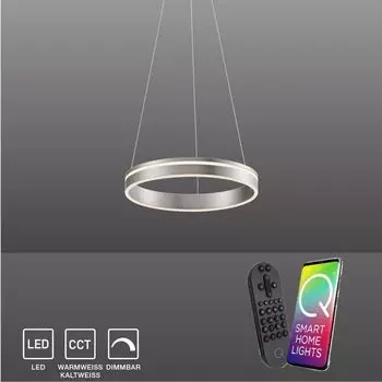 Paul Neuhaus Светодиодный подвесной светильник CCT Q-Vito Ring Подвесной светильник Ring Works с Alexa, меняющий цвет серебряный гостиная, столовая, кухня 8410-55, 8410-13, серебро