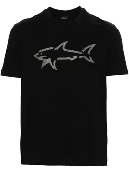 Paul & Shark футболка из хлопка с принтом акулы, черный