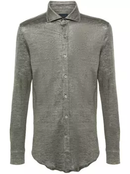 Paul & Shark льняная рубашка с косым воротником, зеленый