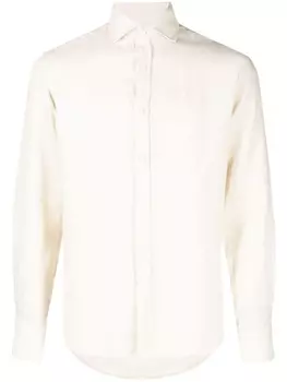 Paul & Shark льняная рубашка с вышитым логотипом, нейтральный цвет