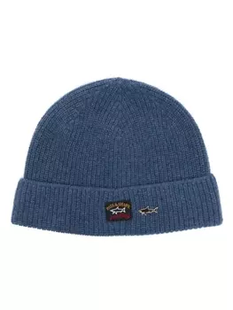 Paul & Shark шапка бини в рубчик с нашивкой-логотипом, синий