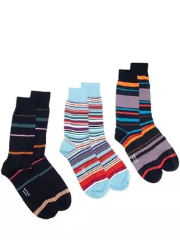 Paul Smith комплект из трех пар носков в полоску, синий