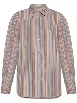Paul Smith полосатая хлопковая рубашка с длинными рукавами, синий