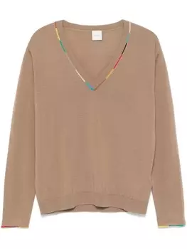 Paul Smith свитер из шерсти мериноса с V-образным вырезом, коричневый