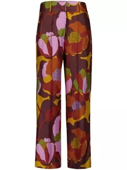 Paula floral-print silk pants, коричневый