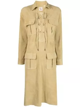 Paula кожаное платье миди с отложным воротником, нейтральный цвет