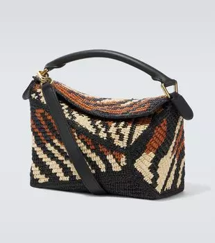 Paula's Ibiza Puzzle Edge маленькая плечевая сумка Loewe, Black/ Honey Gold