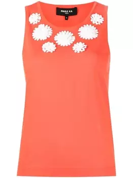 Paule Ka топ в рубчик с цветочной аппликацией, оранжевый