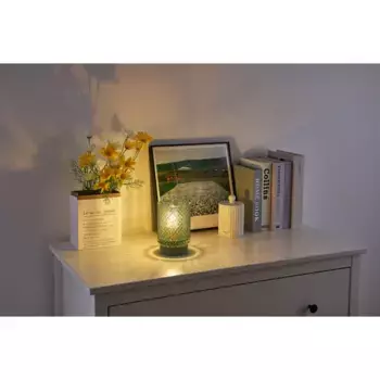 Pauleen Светодиодная настольная лампа «Modern Glamour mobile бирюзовый стекло/металл», 1 лампочка, лампочка E14 | Постоянно встроенный светодиод, E14, батарея таймера, цвет trkis