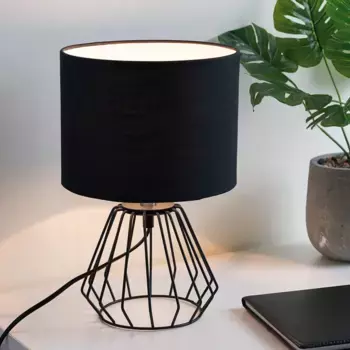 Pauleen Светодиодная настольная лампа «Shiny Diamond», 1 лампочка, лампочка E27 | Сменная лампа, E27, 3-ступенчатая регулировка яркости, черная, проводная, тканевый абажур, черный