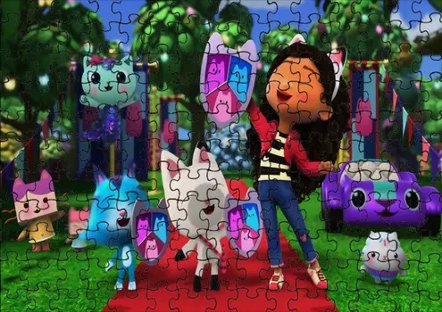 Пазл 96 деталей: Кошачий домик Габи + Сумка с принтом bez marki