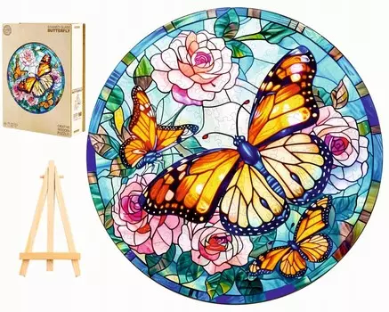 Пазл Деревянные Бабочки 280 Штук Витражи Бабочки В Деревянной Коробке Pasjo24