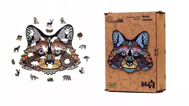 Пазл деревянный ЭКО 80 Веселый Енот А4 PuzA4-00710 Inna marka