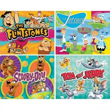 Пазлы-шедевры Ханна Барбера, Скуби-Ду, Джетсоны, Флинстоуны и Том и Джерри, набор из 4 пазлов Masterpieces Puzzles