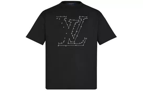 Печать вышитая с коротким рукавом черная мужская Louis Vuitton