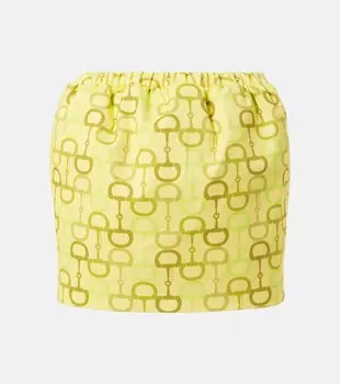 Печатная хлопковая мини-юбка Gucci, Lime/Green/Mc