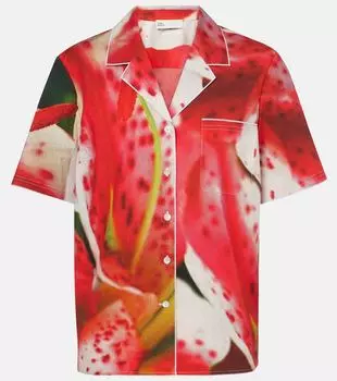 Печатная рубашка из хлопкового твила Tory Burch, Pink Lily