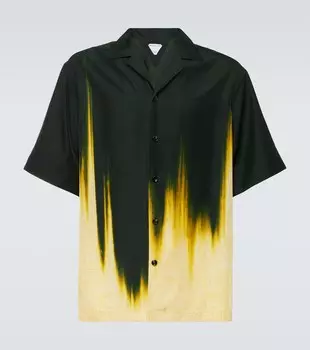 Печатная сатиновая рубашка для боулинга Bottega Veneta, Camping Yellow