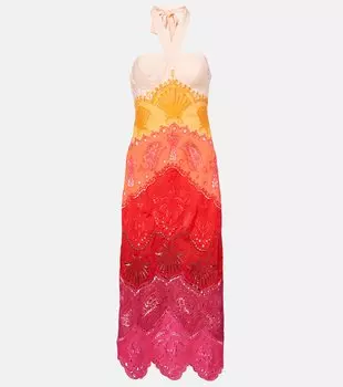 Печатное хлопковое и льняное миди-платье Farm Rio, оранжевый