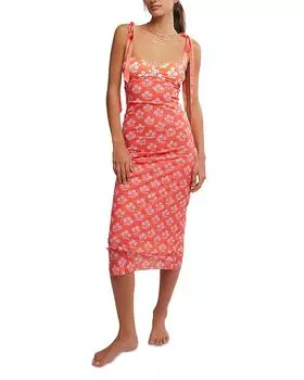 Печатное платье-миди Got Glam на бретелях Free People, розовый