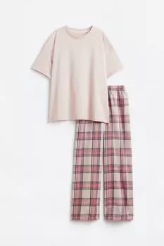Печатные пижамы H&amp;M, светло-розовый/клетка