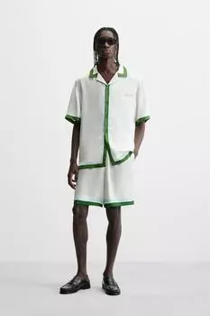 Печатные шорты атласные бермудские острова ZARA, зеленый