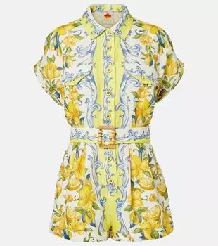 Печатный льняной ромпер Farm Rio, Sicily Scarf Off-White