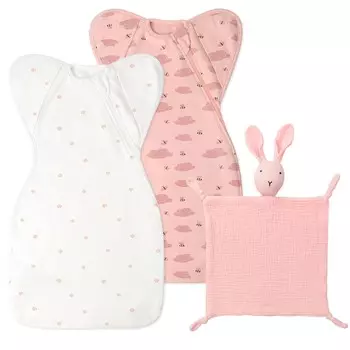 Пеленальное одеяло Мешок для сна с дизайном «Поднятые руки» 2 упаковки 3–6 месяцев, органический хлопок Bunny Loveys Мягкое и дышащее защитное одеяло для новорожденных Knirose