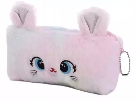 Пенал-сумка косметичка плюшевая кошка кошечка радуга белая DKM