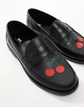 Пенни-лоферы из черной кожи со значками ASOS DESIGN