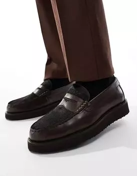 Пенни-лоферы из коричневой кожи с меховой отделкой ASOS DESIGN