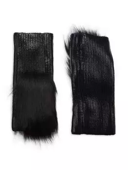 Перчатки без пальцев с отделкой из искусственного меха Adrienne Landau, черный