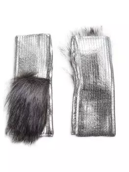 Перчатки без пальцев с отделкой из искусственного меха Adrienne Landau, серебро