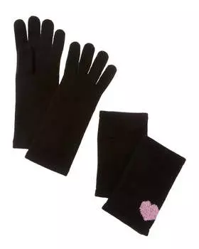 Перчатки Hannah Rose 3-в-1 с люрексом и мини-сердечками из кашемира с интарсией