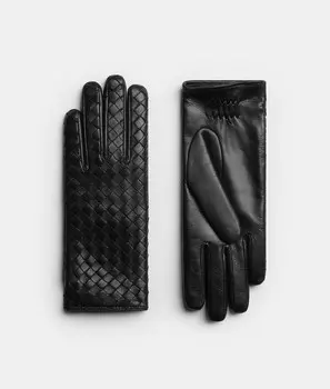 Перчатки из кожи Intrecciato Bottega Veneta, черный