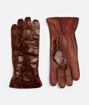 Перчатки из кожи с эффектом крокодила Bottega Veneta