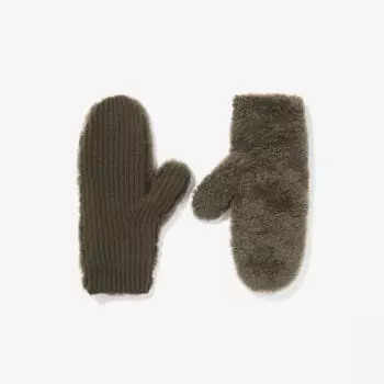 Перчатки из шерсти пушистой вязки с контрастной ребристостью Yves Salomon, зеленый